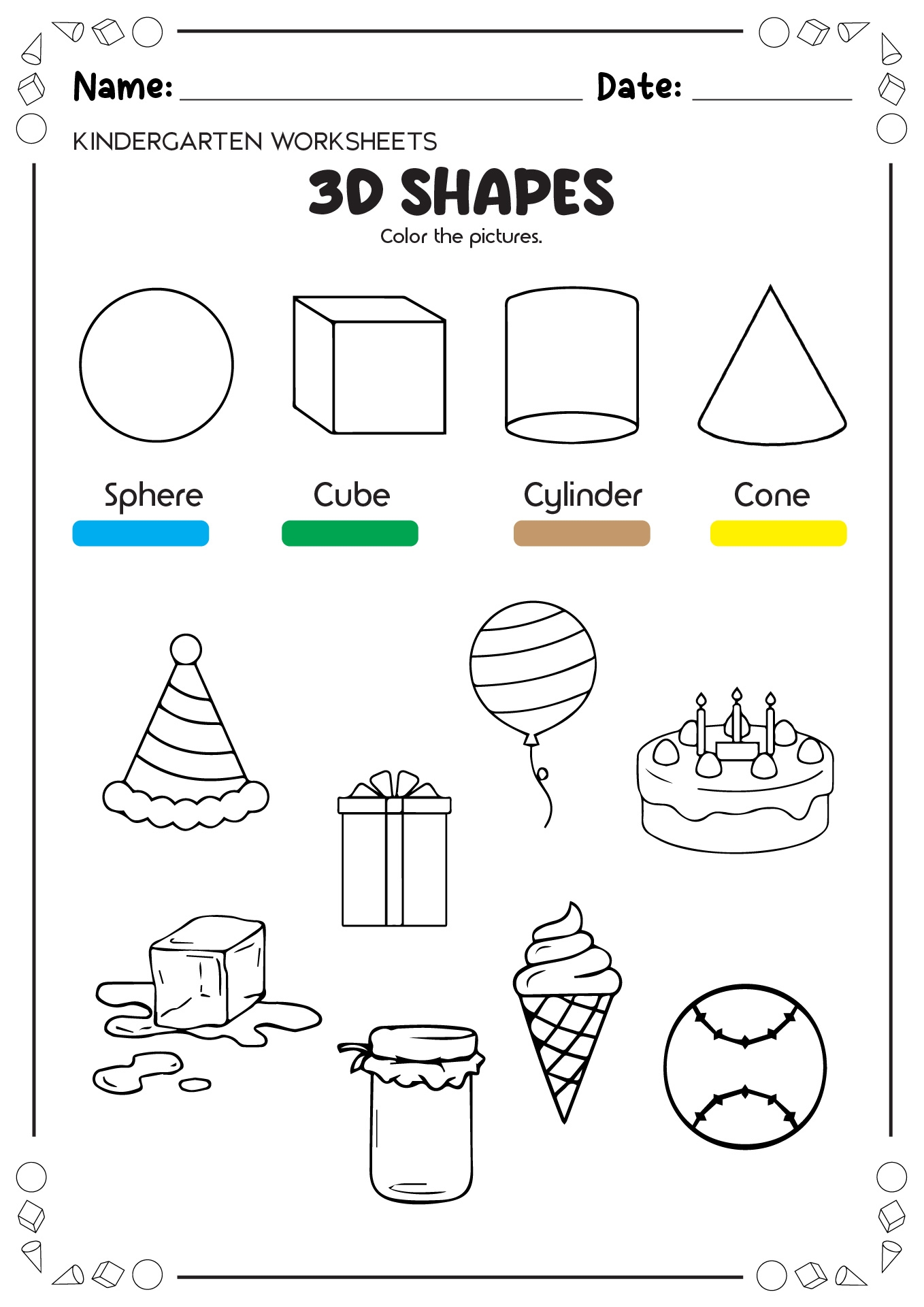 Free 3d Shapes Worksheets For Kindergarten
