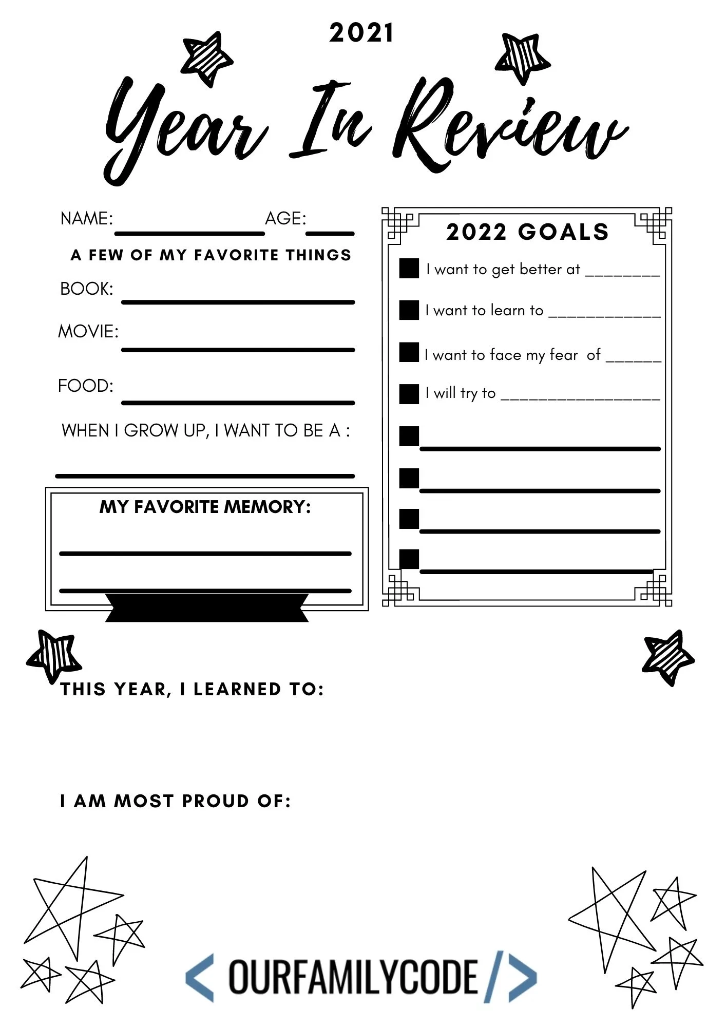 2021 Year In Review New Year s Eve Printable For Kids Our Family Code