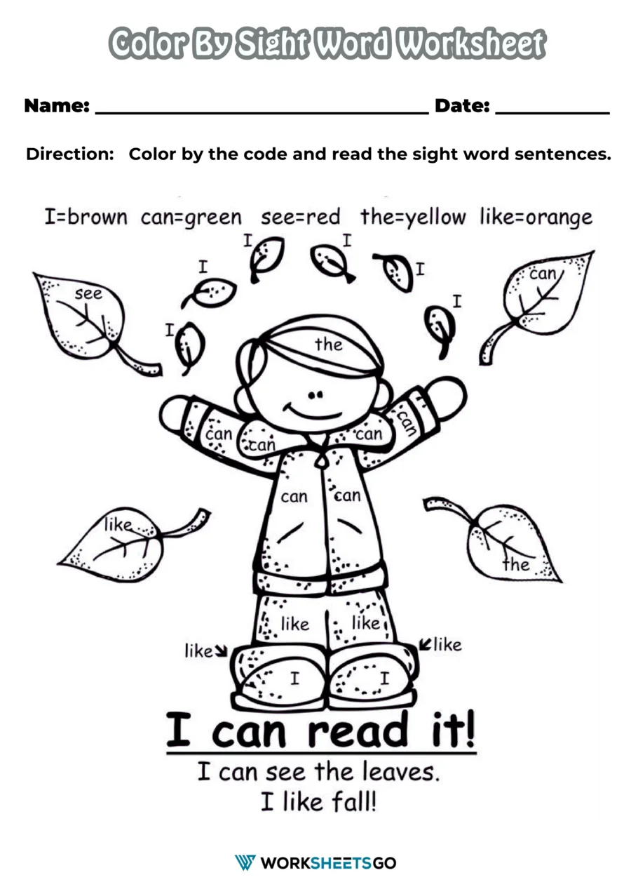 Color By Sight Word Worksheets WorksheetsGO