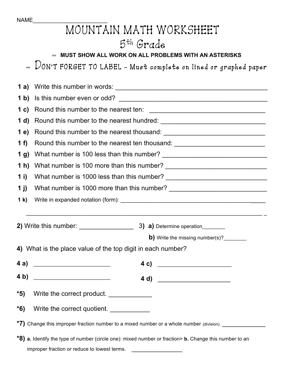Mountain Math Worksheet 5th Grade Download Printable PDF Templateroller Mountain Math Worksheet 5th Grade Download Printable PDF Templateroller