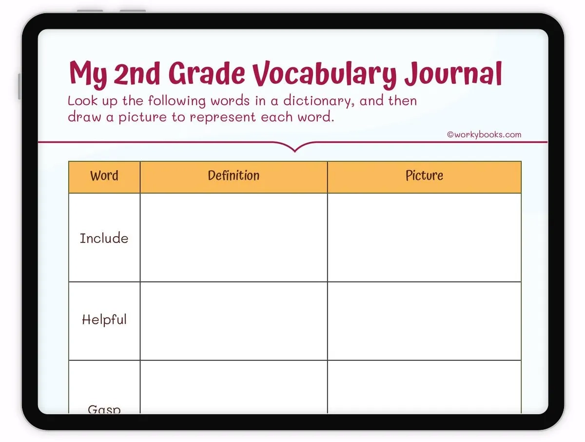 My Vocabulary Journal For 2nd Grade Worksheet L 2 4 L 2 4 E Workybooks For Teachers Parents Homeschoolers Printable Interactive