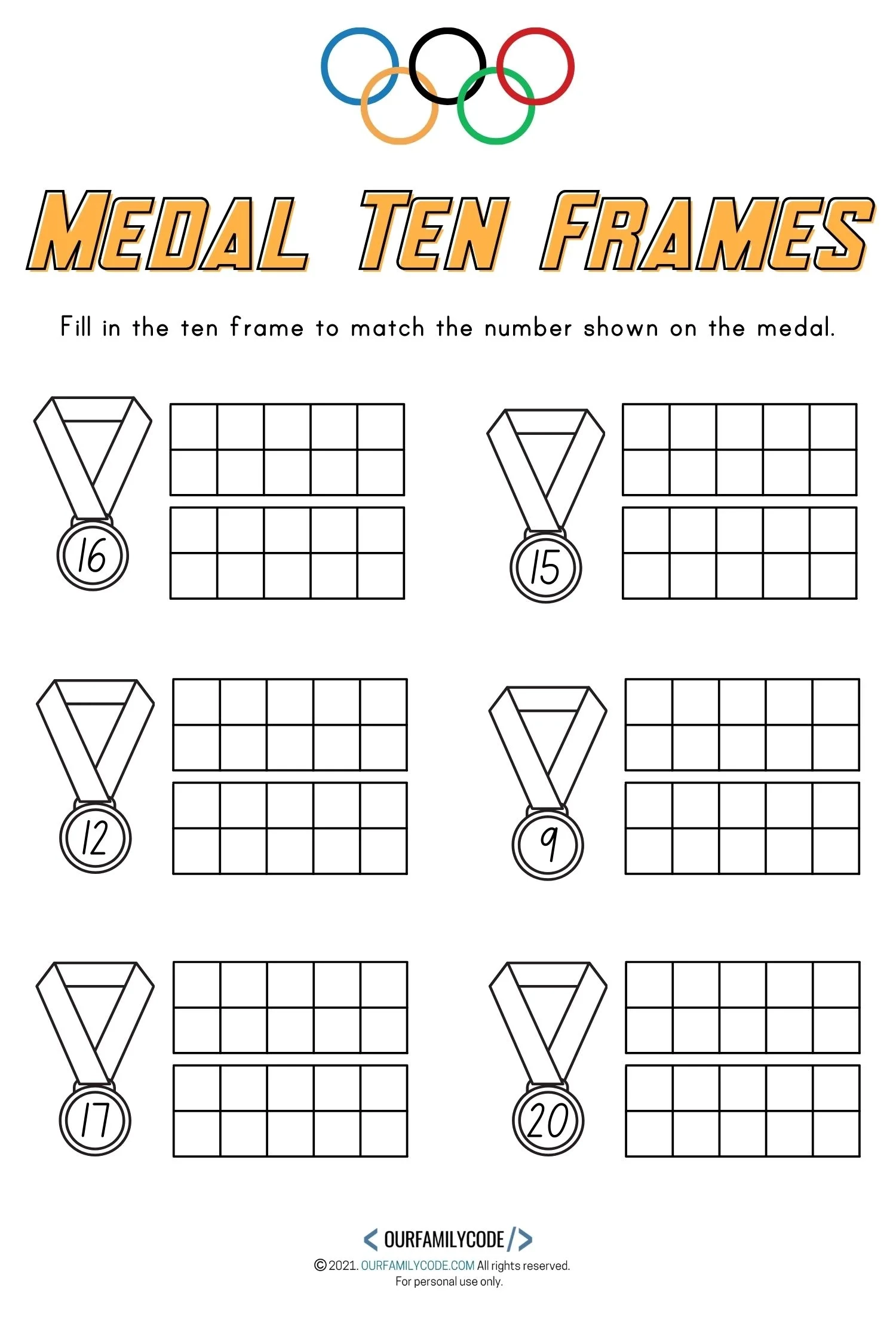 Olympic Medal Ten Frames Worksheets For Kids Our Family Code Olympic Medal Ten Frames Worksheets For Kids Our Family Code