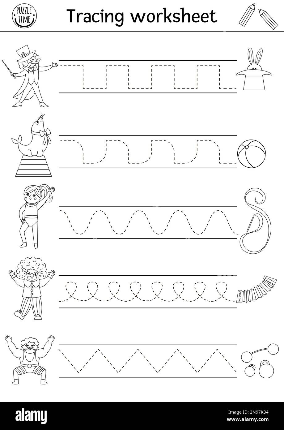 Vector Circus Handwriting Practice Worksheet Amusement Show 