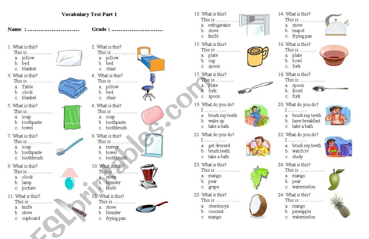 Vocabulary Test Second Grade ESL Worksheet By Asma zahra